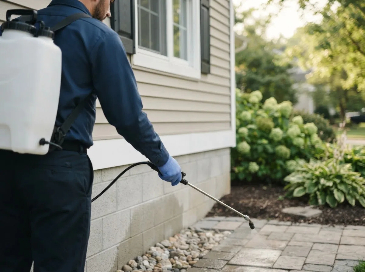 Pest control technician inspecting a home in Rudy, AR